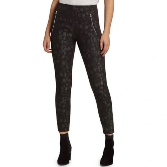 RAG & BONE Simone Leopard Print Zip Pocket Pants Black Gray Animal Crop Size 0 - Picture 1 of 16